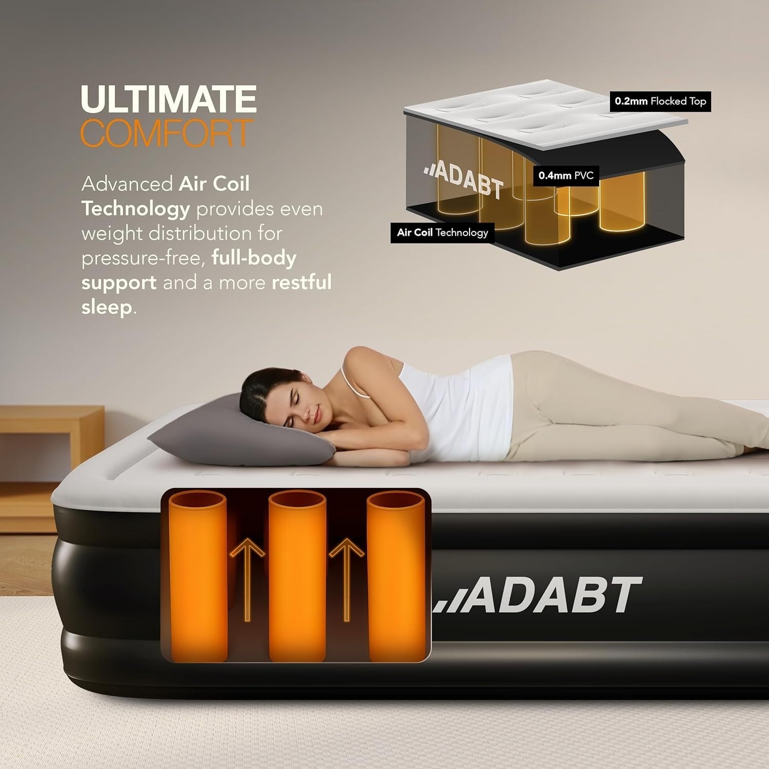 King Inflatable Air Mattress with Built-In Pump | Flocked, Waterproof, Durable B