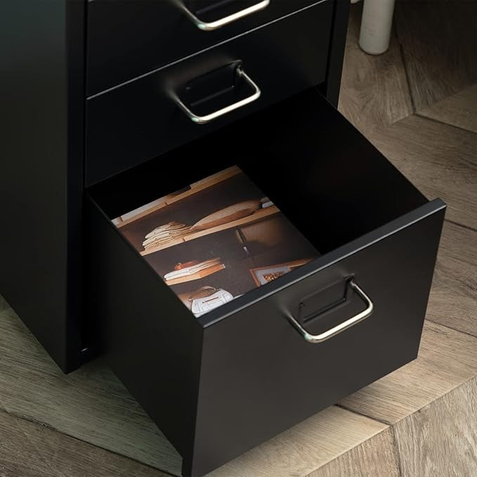 5 Drawer Metal File Cabinet with Wheels, Rolling Office Storage Unit, Under Desk