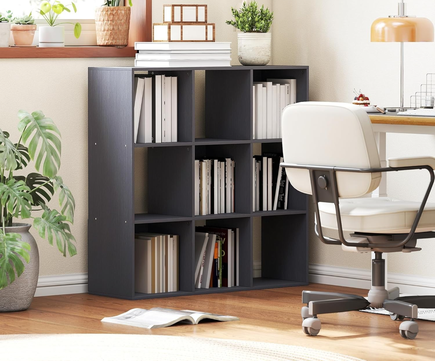 Modern 9 Cube Bookcase Storage Unit Grey – Freestanding Shelving for Home