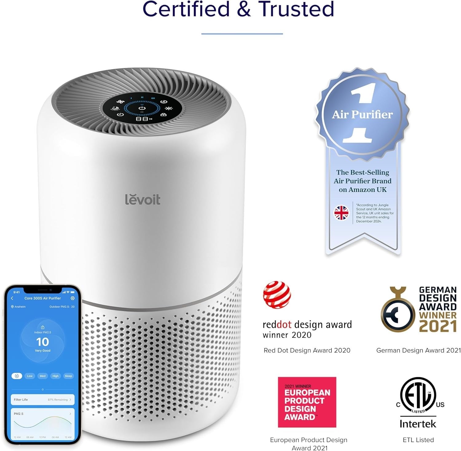 Smart HEPA Air Purifier 108m² CADR 258 Auto Sleep App Alexa