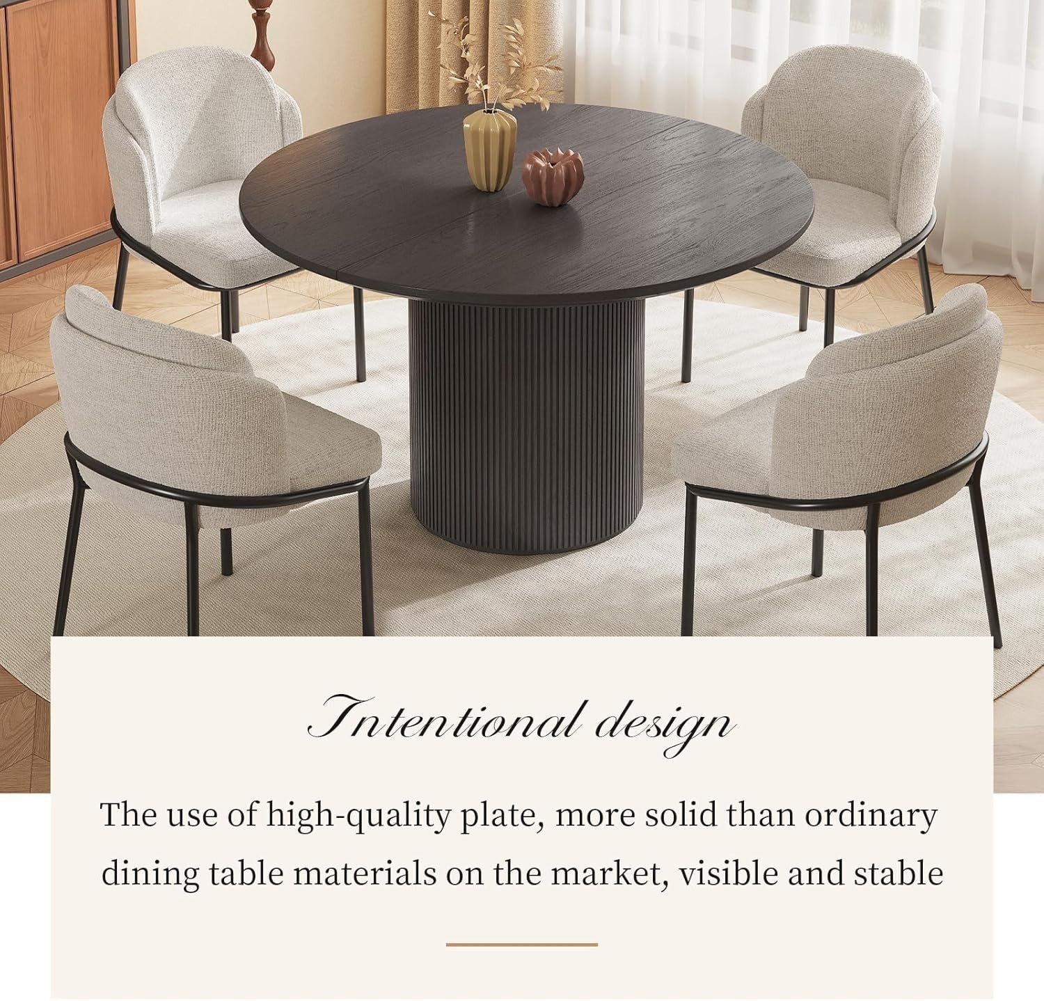 Round Dining Table Dark Grey Modern 118cm Table for 4–6 People, Kitchen & Office