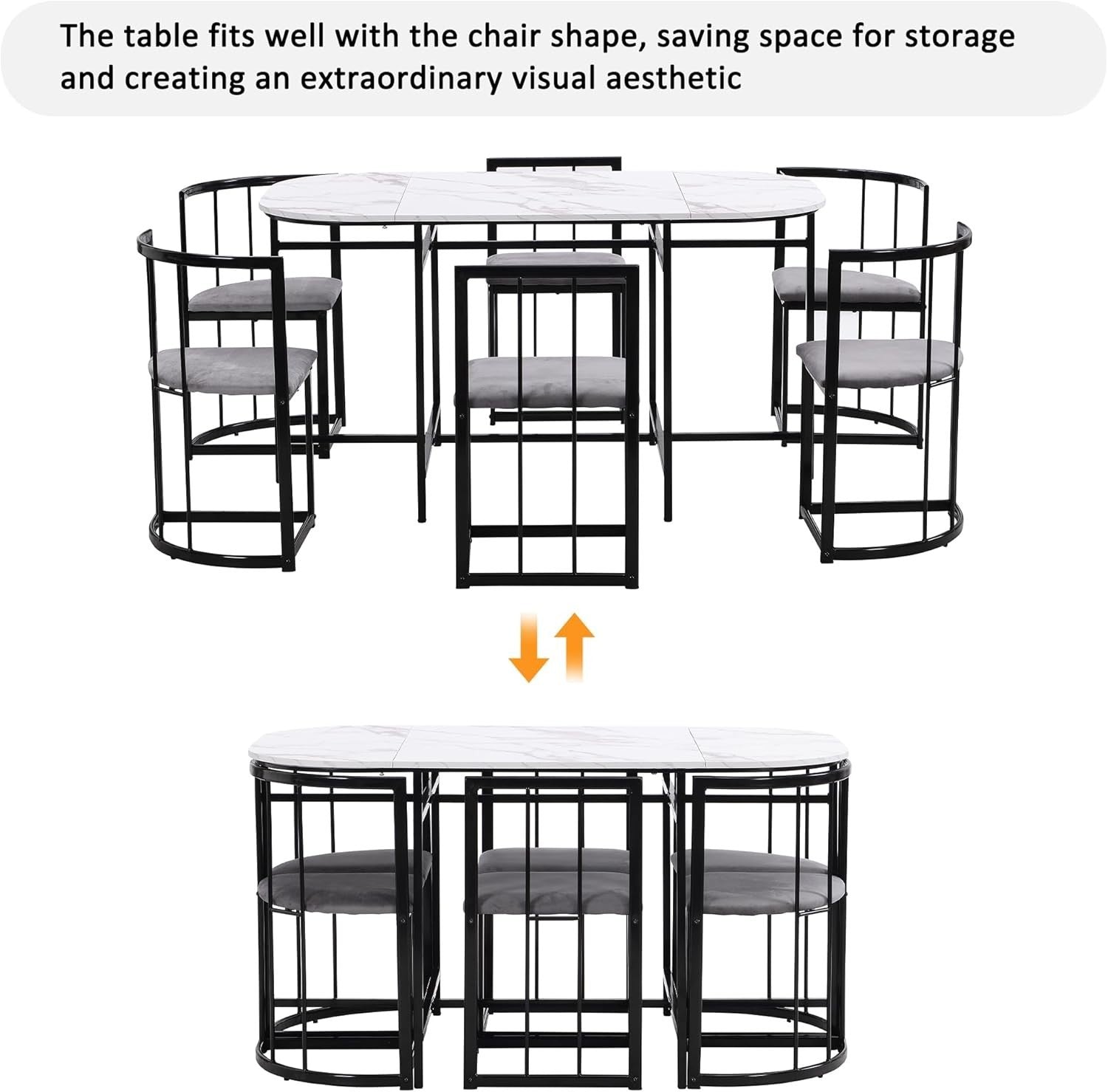 Modern 6-Piece Dining Table Set with Storage & Cushioned Chairs, 140x80x76cm