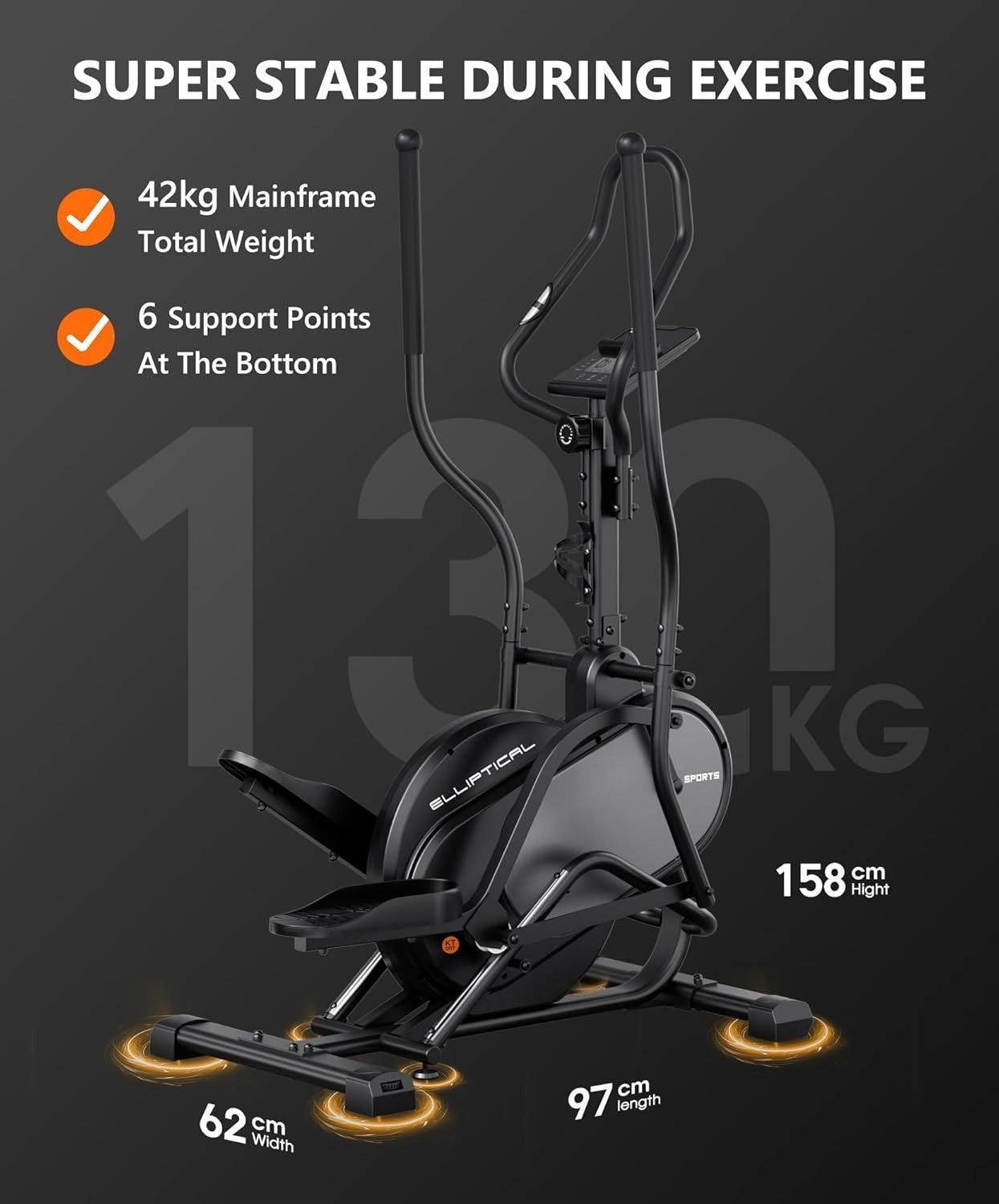 3-in-1 Elliptical Cross Trainer 16-Level Magnetic Resistance Home Gym