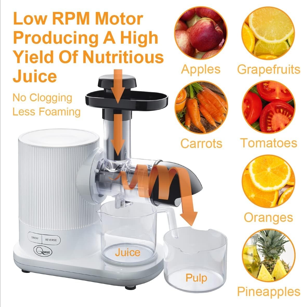 Slow Juicer Cold Press Masticating Quiet Motor  60dB 150W High Yield