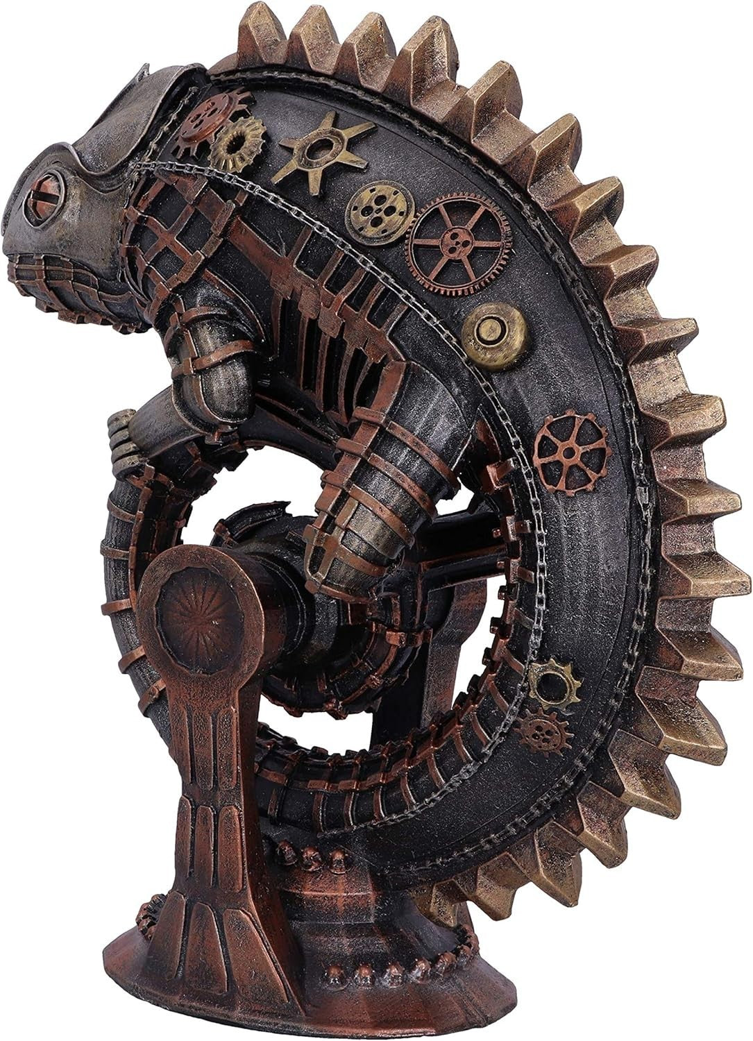 Steampunk Chameleon Lizard Figurine 22.3cm Bronze Resin Ornament Hand Painted