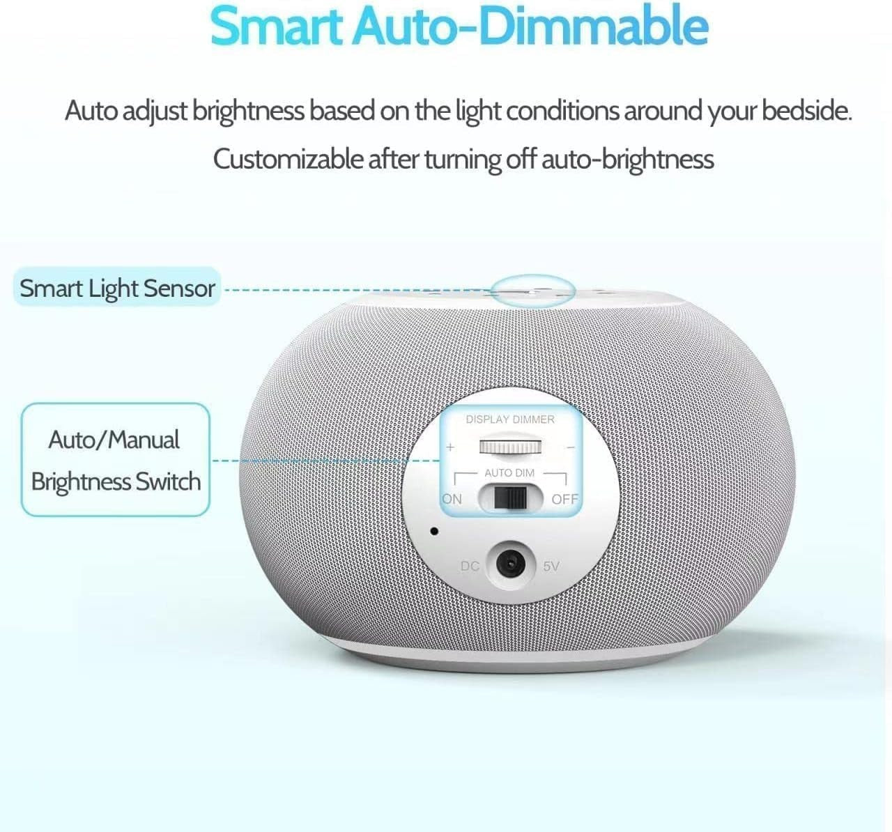 Sound Machine Alarm Clock Night Light Auto Dimming White Noise Timer