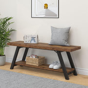 Rustic Brown Industrial Storage Bench Metal Frame Shoe Rack Seat for Entryway