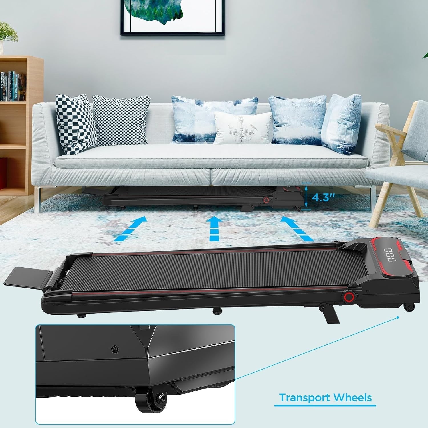 Foldable Under Desk Treadmill 1-12 KM/H Adjustable Incline Home Office