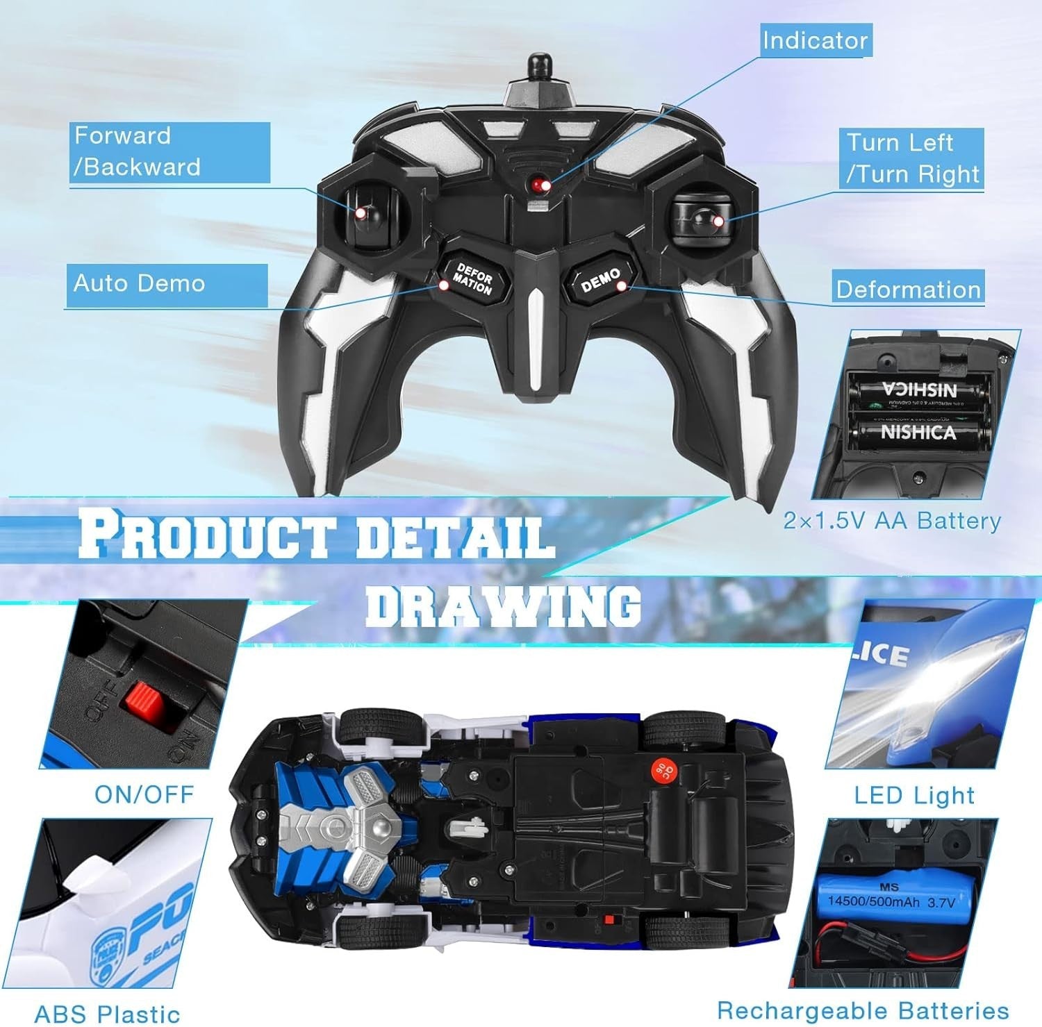 Transforming Robot RC Car 360° Spin Toy – Rechargeable Gift for Kids 3–8+