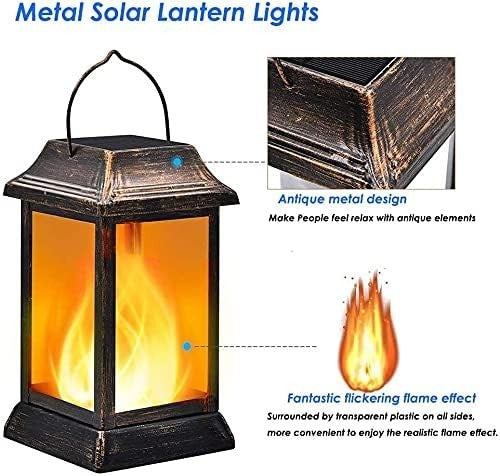 2 Pack Solar Flame Lanterns Outdoor Waterproof Bronze