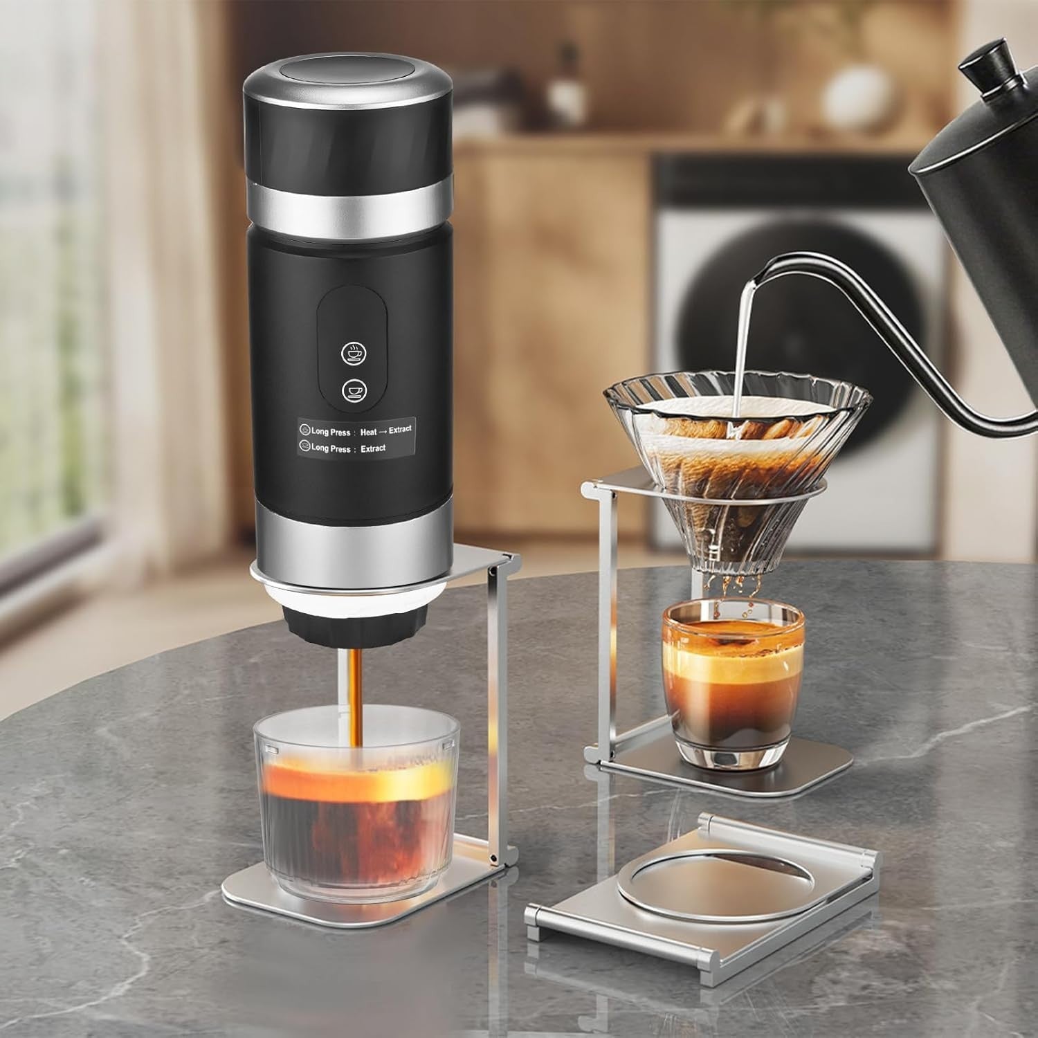 Portable Coffee Maker 3-in-1 Electric Hot Cold Brew Machine Digital Display