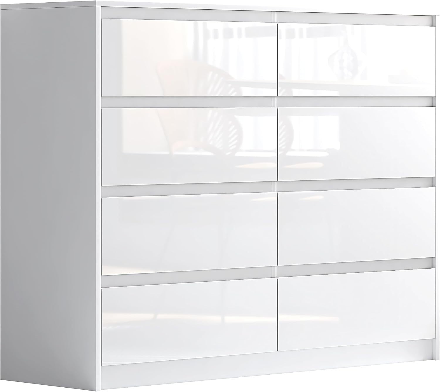 High Gloss 8 Drawer Chest | Modern Handleless Bedroom Storage | White Buffet