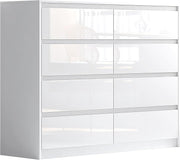High Gloss 8 Drawer Chest | Modern Handleless Bedroom Storage | White Buffet