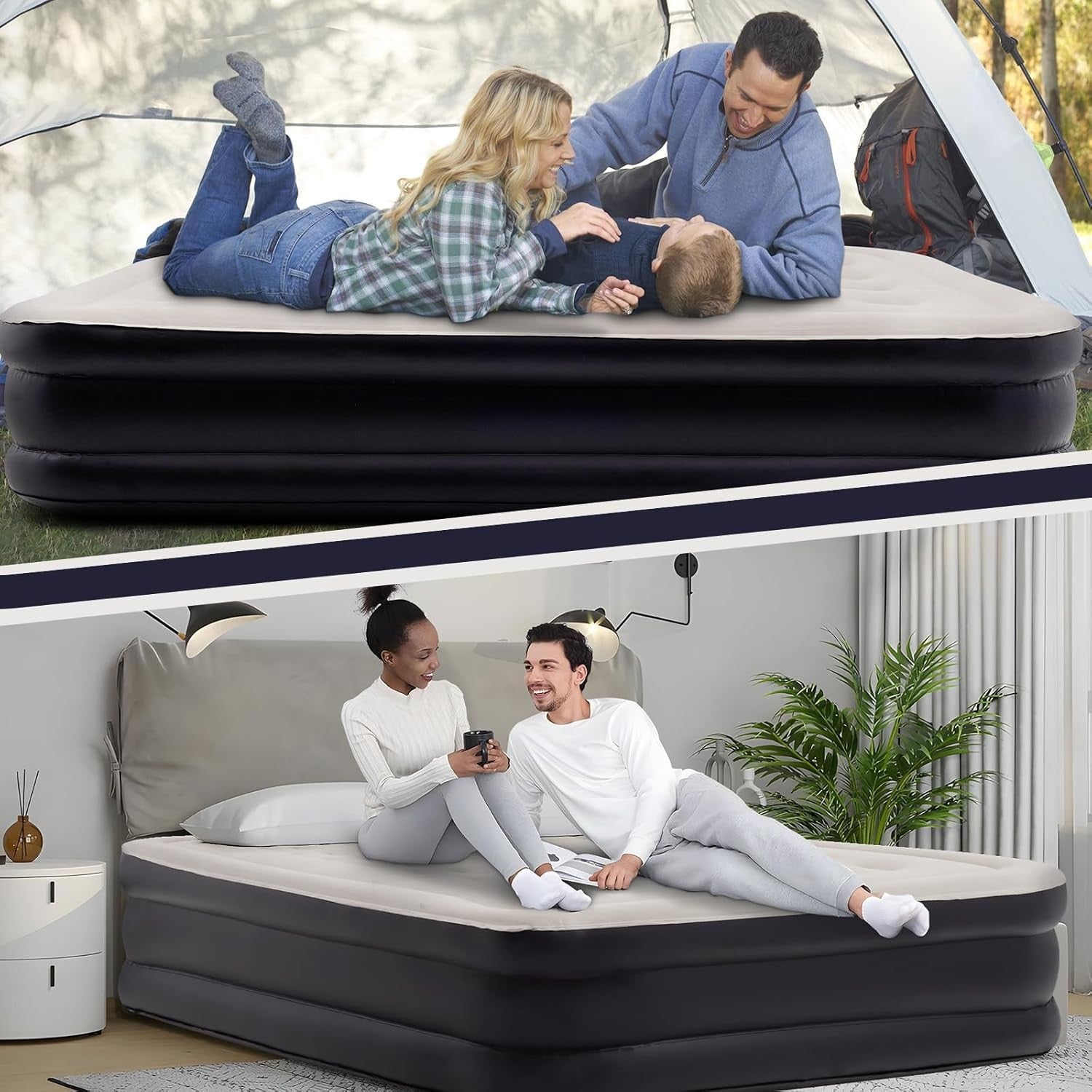 Double Air Bed with Built-in Pump, Self-Inflating Mattress 200x152x40