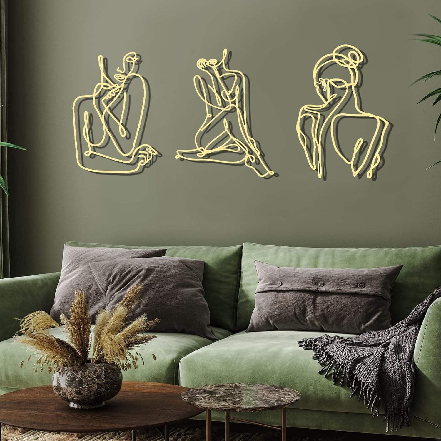3Pcs Gold Metal Wall Art Minimalist Abstract Woman Decor