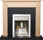 Electric Fireplace Suite Oak & Black 43" Brushed Steel 2kW Wall Fire