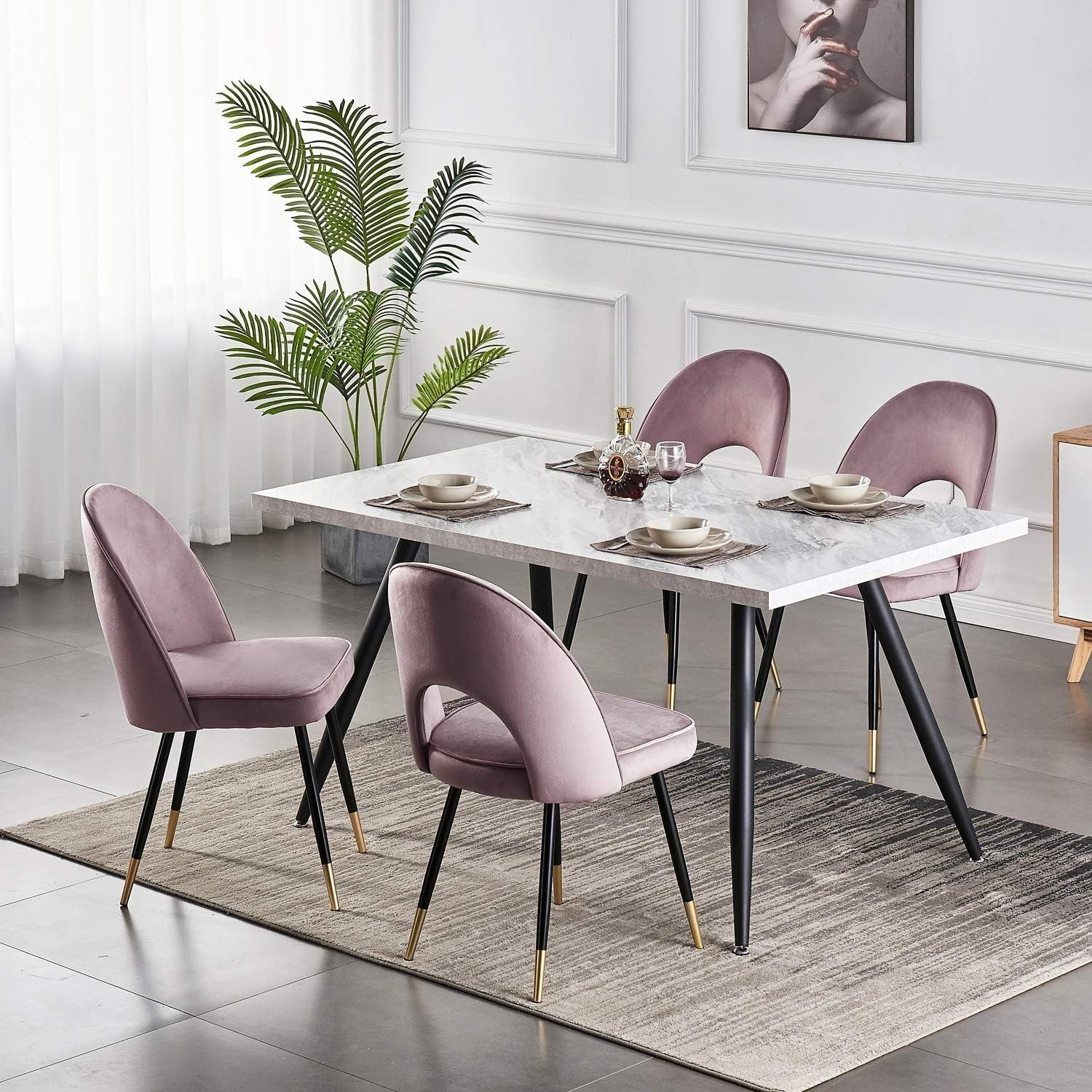 Modern White Marble Dining Table 150cm Black Metal Legs – Kitchen & Home Use