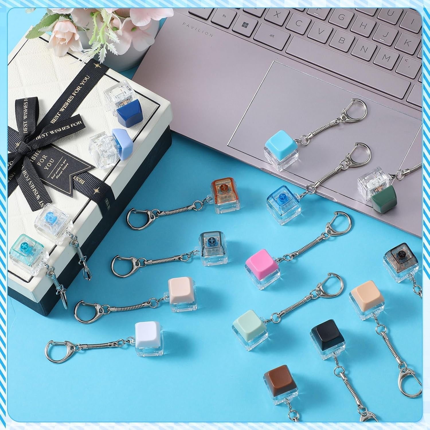 24pcs Transparent Keyboard Clicker Fidget Keychain Stress Relief Toy