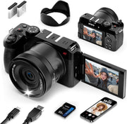 5K 80MP Vlogging Camera WiFi Flip Screen w/ 32GB SD Card Kit
