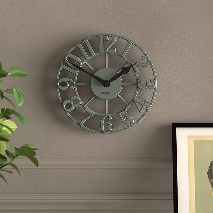 30cm Green Skeleton Wall Clock Silent Modern Raised Numerals Stylish Home Decor