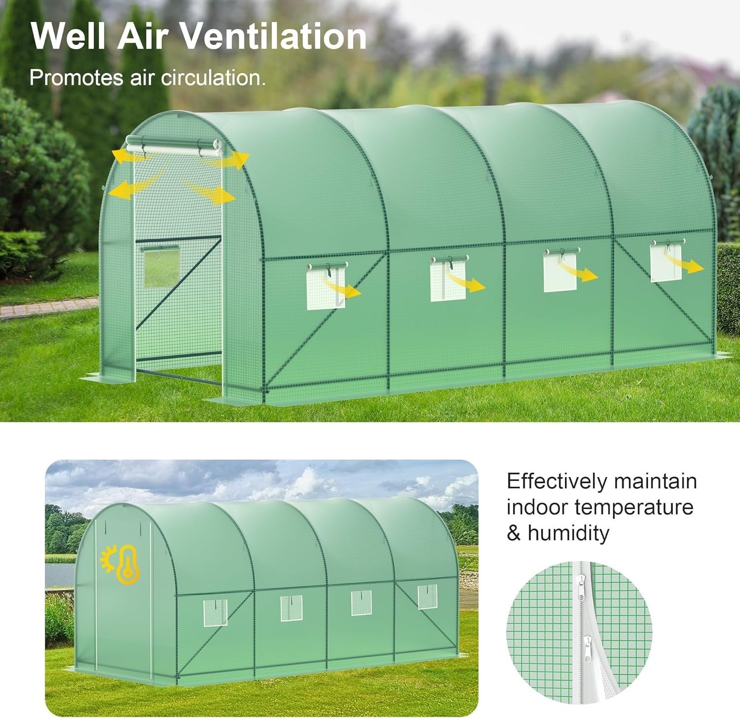 Walk-In Greenhouse 15x7x7ft | Heavy Duty Steel Frame & PE Cover