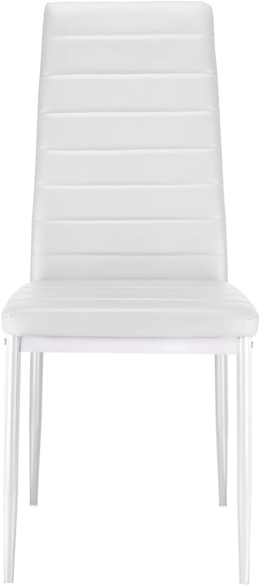Modern White Dining Table Set 4 High Back PU Leather Chairs 120x80x75cm