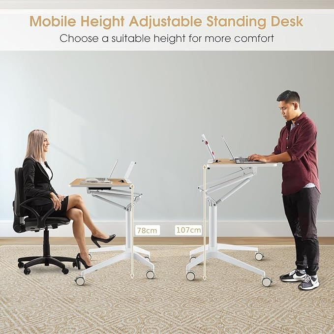 Height Adjustable Standing Desk Mobile Laptop Table Sit Stand Wheels