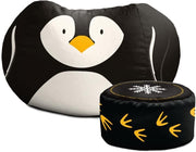 Toddler Kids Animal Bean Bag Chair with Footstool | Soft, Washable, Durable