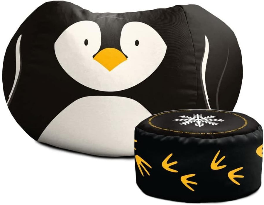 Toddler Kids Animal Bean Bag Chair with Footstool | Soft, Washable, Durable
