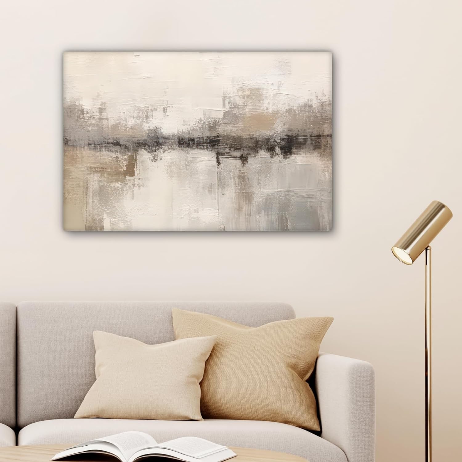 Abstract Beige Canvas Wall Art 60x40cm Framed Modern Decor