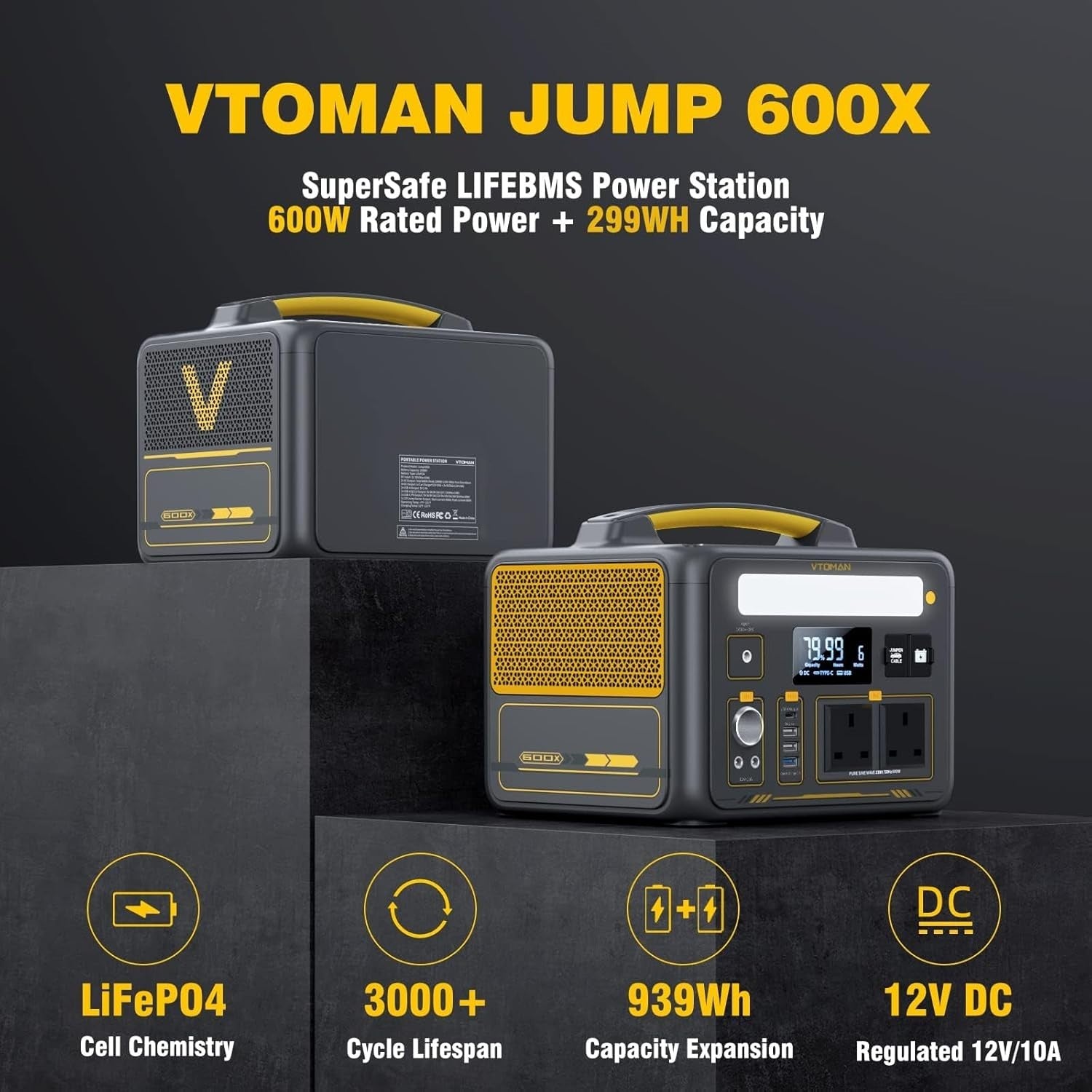 Portable Power Station 600W Solar Generator 299Wh USB-C AC RV Camping