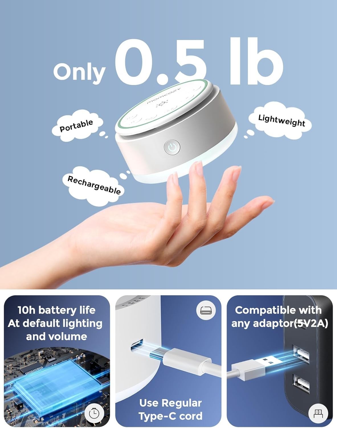 Portable Baby White Noise Machine with 20 Soothing Sounds & Touch Light.
