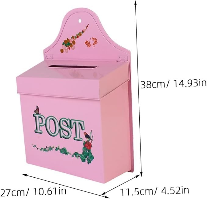 Rustic Wall-Mount Mailbox Pink Metal Vintage Outdoor Post Box Large Secure Lock