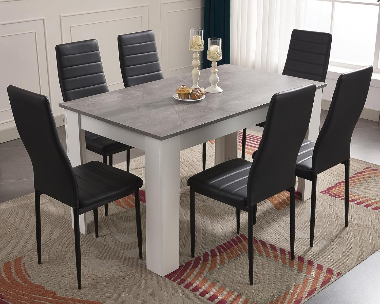 6-Piece PU Leather Dining Set | 140x80cm Modern Kitchen Table + Chairs