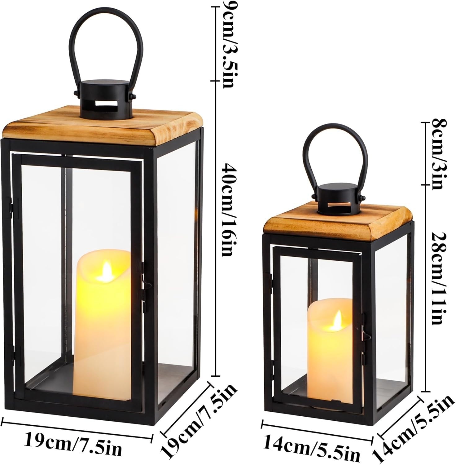Set of 2 Large Black Metal Candle Lanterns Home Decor
