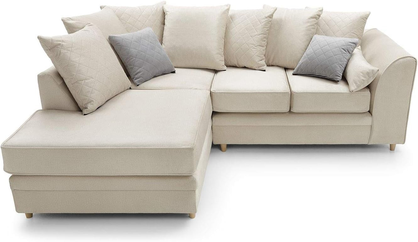 Cream Velvet L Shape Corner Sofa – Water Repellent, Plush Comfort 4 Seater