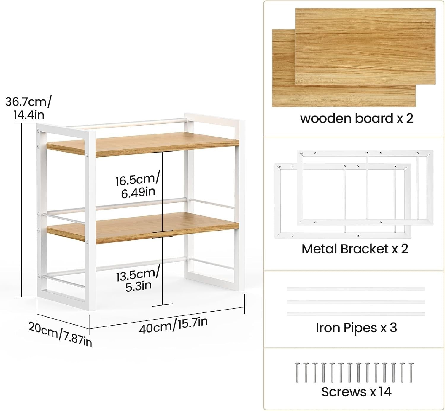 Wood Desk Shelf Organizer 2 Tier Desktop Storage Rack for Office Home White