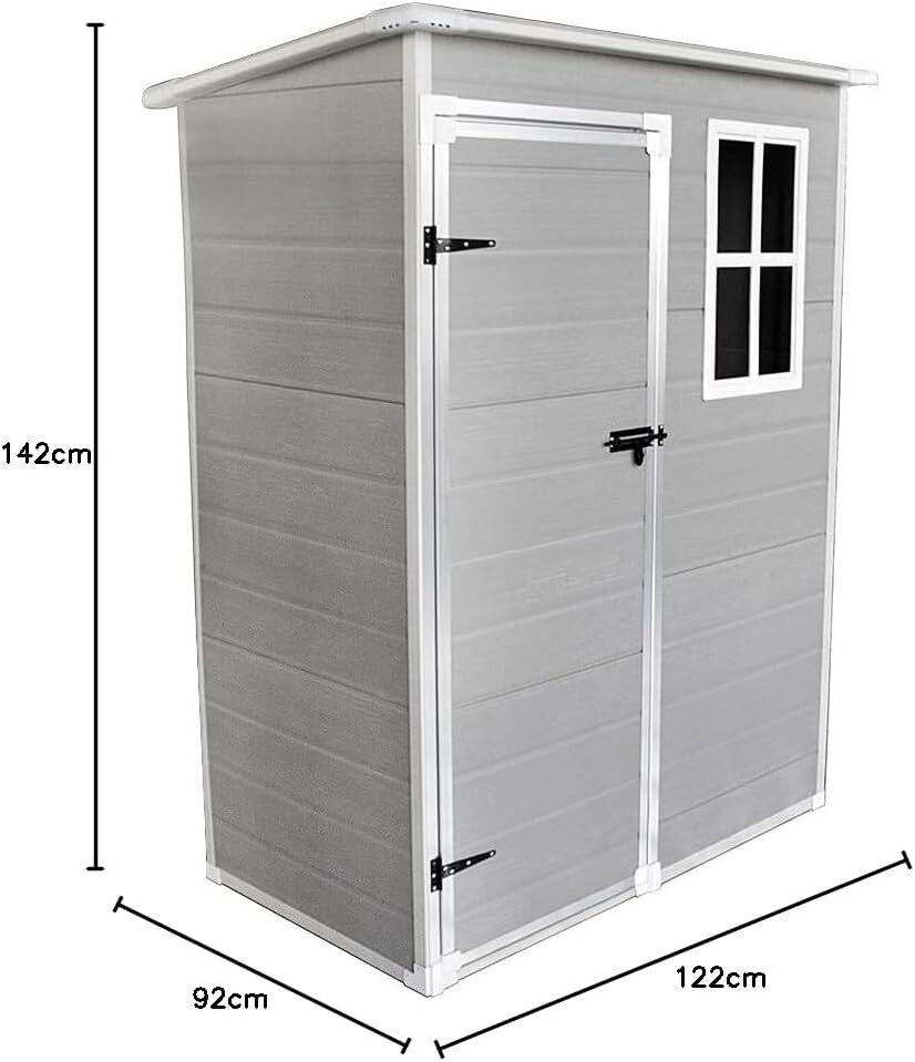 Outdoor Plastic Garden Storage Shed with Floor, Lockable Doors Weatherproof 92cm