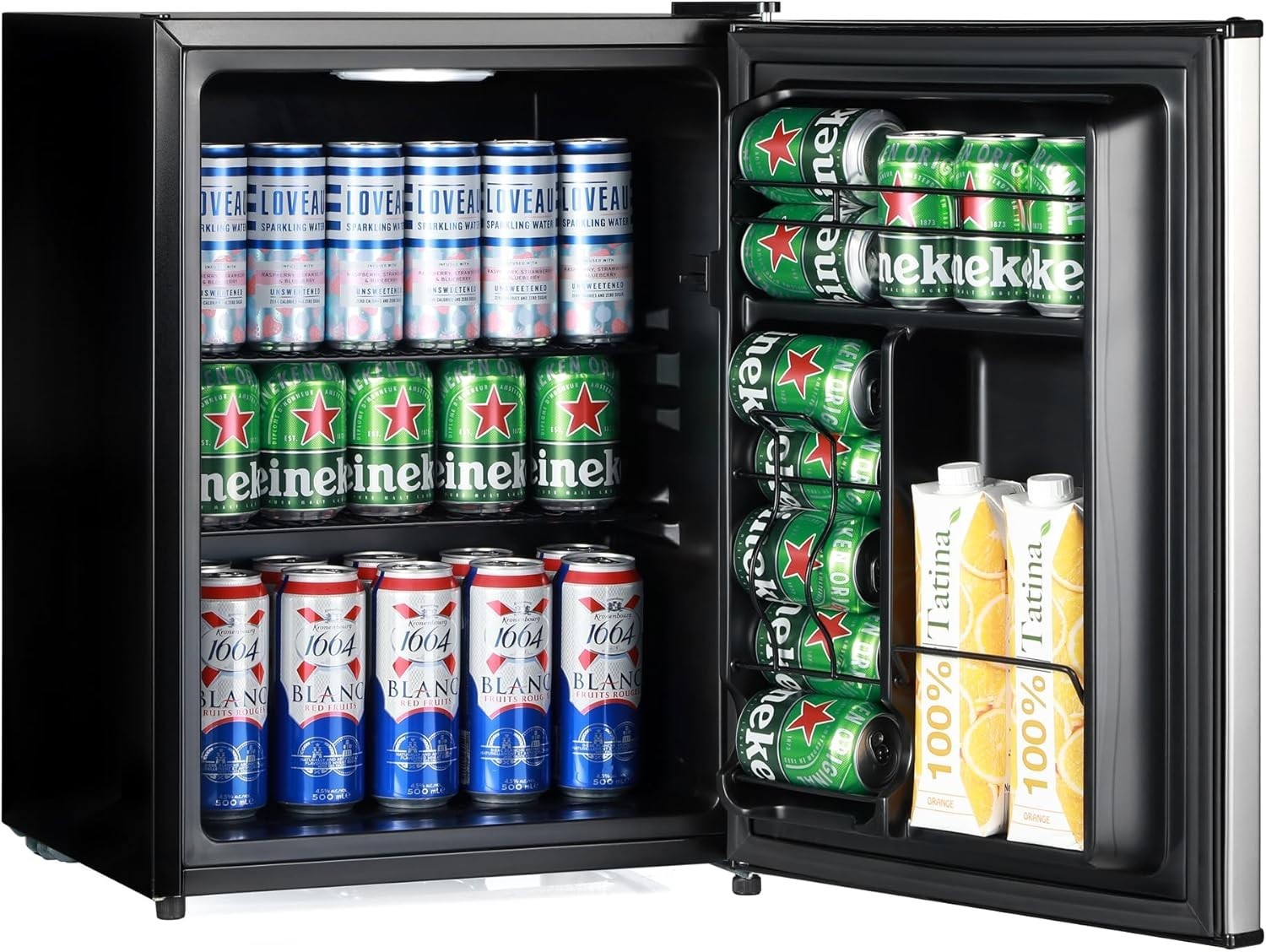 54L Mini Fridge Beer & Drink Cooler LED Stainless Steel Countertop