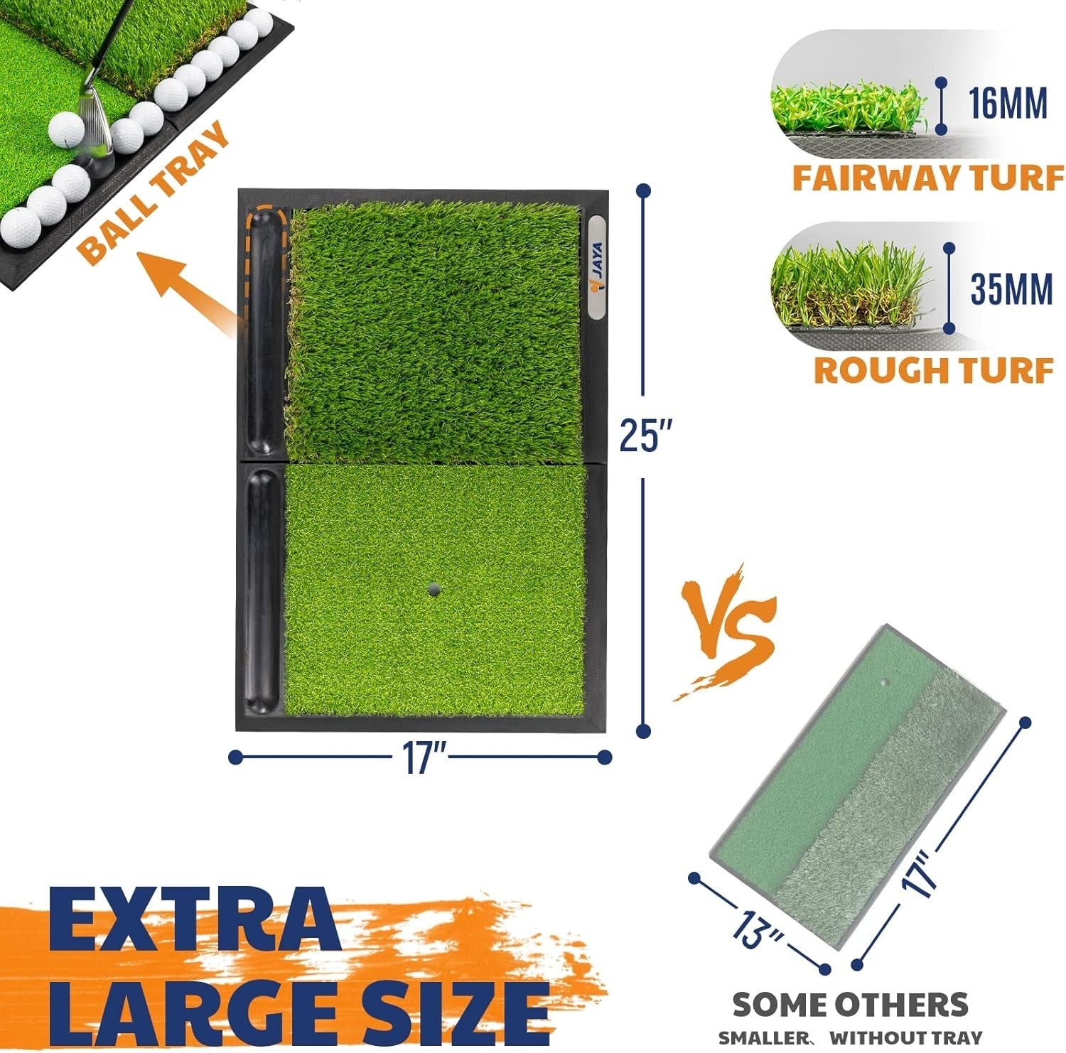 Golf Hitting Mat 28x28 Practice Turf Mat with Ball Tray Rubber Base