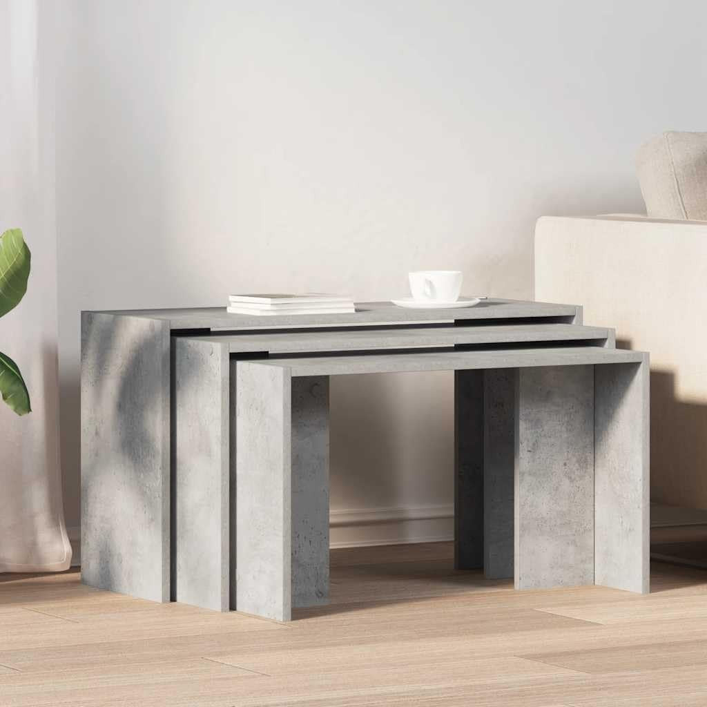 Contemporary Nesting End Table Set Concrete Gray Engineered Wood Space Saving