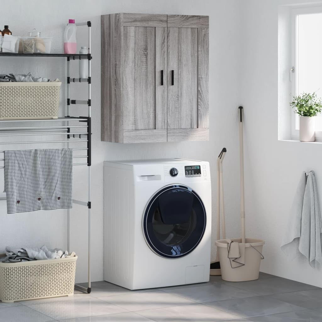 Wall-Mounted Sonoma Grey Cabinet with 3 Compartments, Space-Saving 69.5x34x90cm