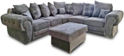 Grey Verona Chesterfield Corner Sofa w/ Footstool – 5 Seater Scatter Back