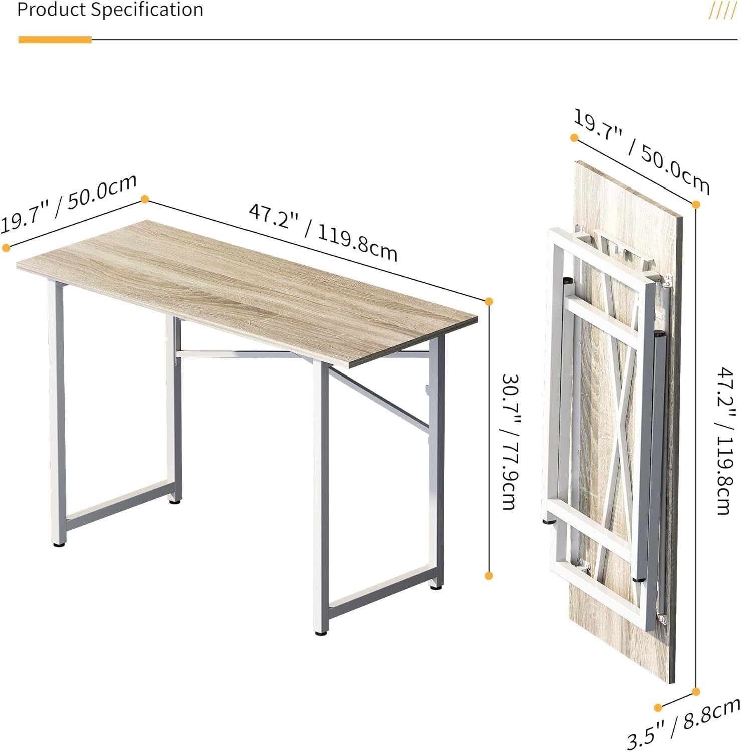 Beige Folding Desk 120cm No Assembly Required Home Office Computer Table