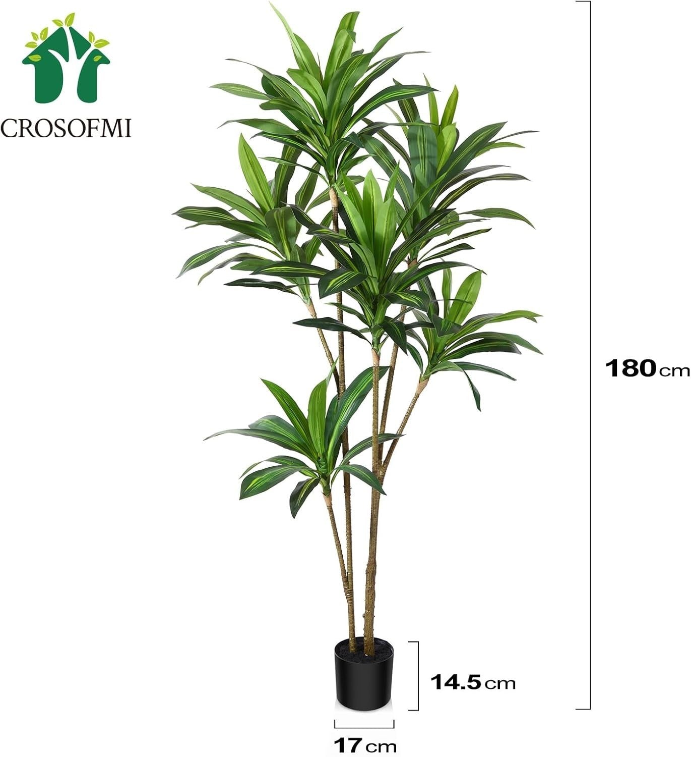180cm Artificial Dracaena Tree Large Faux Plant in Plastic Pot Home Office Decor
