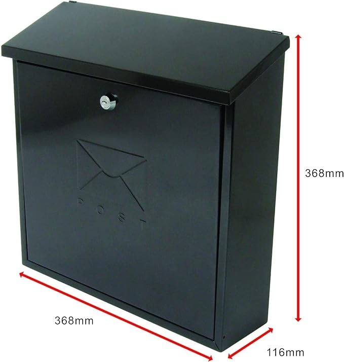 Lockable Weatherproof Steel Post Box Black | Dual Access | Wall Mount | 37x37x12