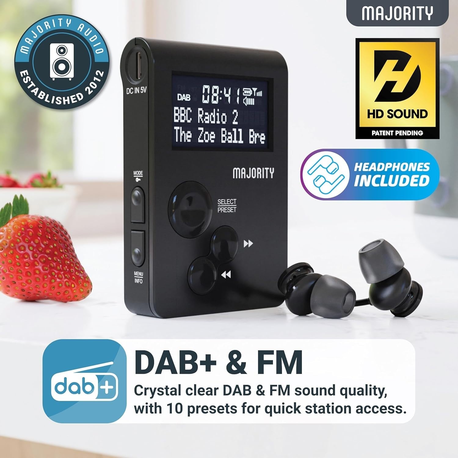 Pocket DAB/FM Radio with Sports Clip, USB Charging & 12H Battery