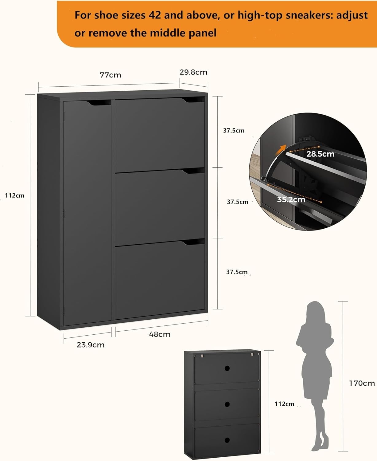 Modern 3-Door Flip Shoe Cabinet with Adjustable Shelves & Boot Storage
