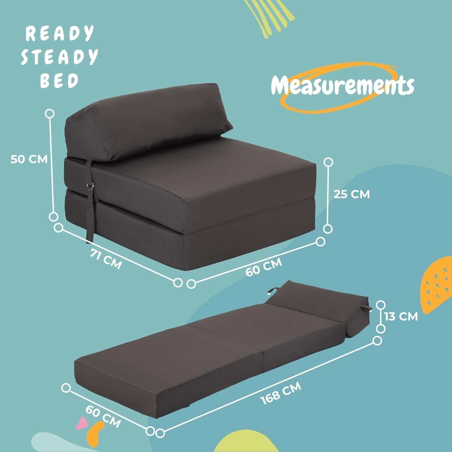 Dark Grey Folding Z Bed Chair Single Futon Sofa Mattress Guest Seat