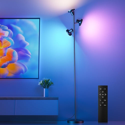 RGB LED Floor Lamp Black 36W Dimmable Tree Standing Light Remote Touch